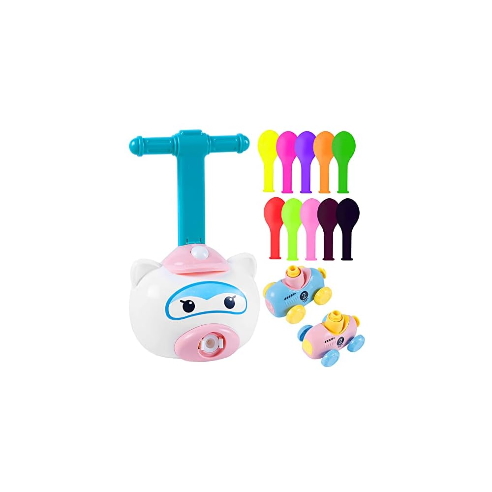 Lulu Home Balloon Pump Car Toy, Balloon Launcher Powered Car Toy Set with 10 Balloons, STEM Educational Scientific Experiment Toy, Balloon Car Racers with Manual Pump for Kids (PIG)