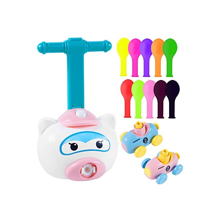 Lulu Home Balloon Pump Car Toy, Balloon Launcher Powered Car Toy Set with 10 Balloons, STEM Educational Scientific Experiment Toy, Balloon Car Racers with Manual Pump for Kids (PIG)