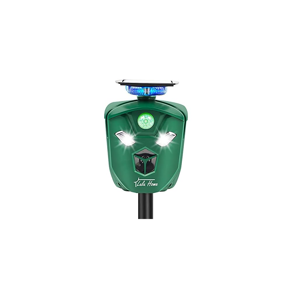 Lulu Home 360 Animal Repeller, Solar Powered Ultrasonic Animal Deterrent with 3-Side Motion Activated Flashing Lights, Waterproof Rodent Repellent Repelling Dogs, Wild Cat, Raccoon, Rabbit, Deer