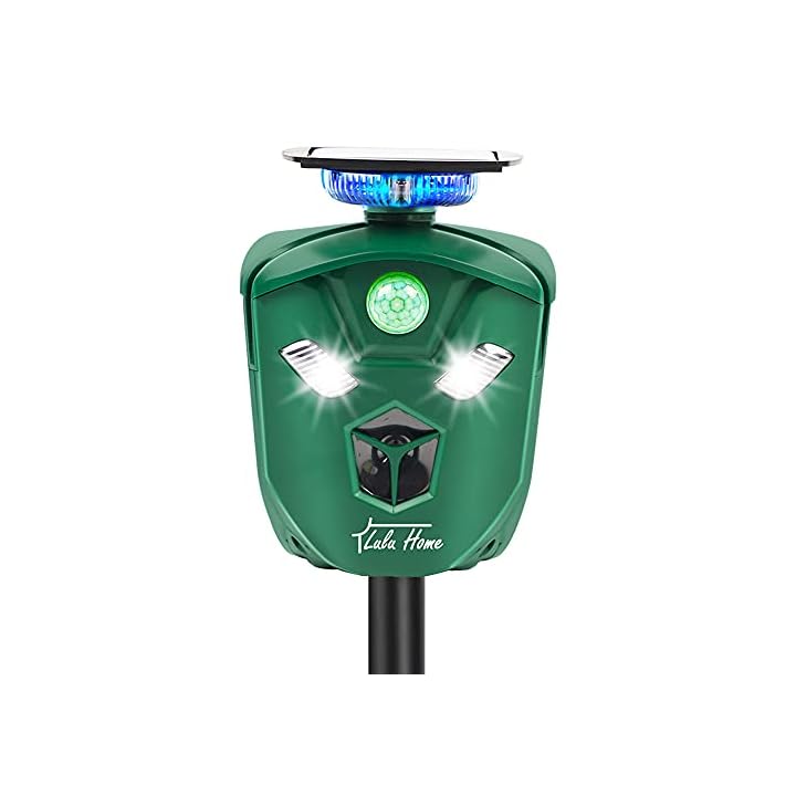 Lulu Home 360 Animal Repeller, Solar Powered Ultrasonic Animal Deterrent with 3-Side Motion Activated Flashing Lights, Waterproof Rodent Repellent Repelling Dogs, Wild Cat, Raccoon, Rabbit, Deer