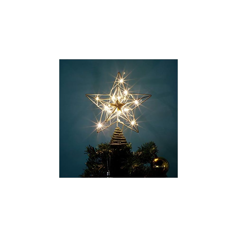 Lulu Home Christmas Tree Topper, 8.5" X 7.6" Silver Christmas LED Star Tree Topper, 15 LED Lighted Xmas Tree Star Topper Christmas Tree Ornament Decoration