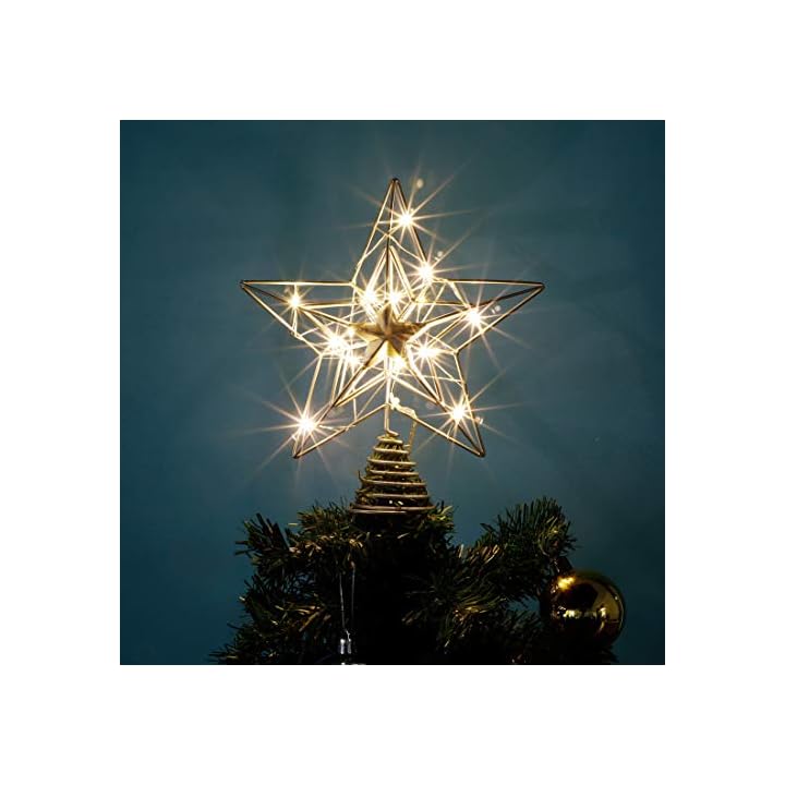 Lulu Home Christmas Tree Topper, 8.5" X 7.6" Silver Christmas LED Star Tree Topper, 15 LED Lighted Xmas Tree Star Topper Christmas Tree Ornament Decoration