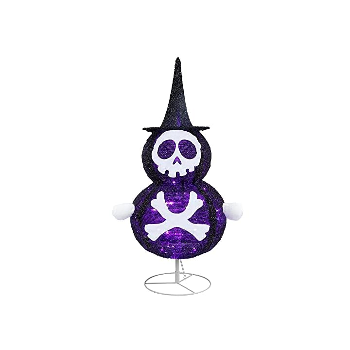 Lulu Home Halloween Collapsible Skull Decoration, 39.4 Inch 48 LED Halloween Lighted Black Skull Ornaments with Clear Lights, Plug-in Halloween Spooky Skull Indoor Outdoor Yard Holiday Decor