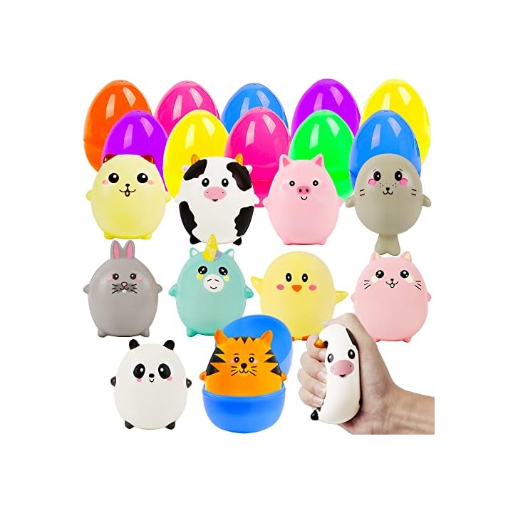 Lulu Home 10 Jumbo Easter Eggs with Squishy Animal Toys, Cute Slow Rising Animal Squishy Toys with Plastic Eggs for Easter Egg Hunt Basket Stuffer Fillers Kids Gift Party Favors, Not Prefilled
