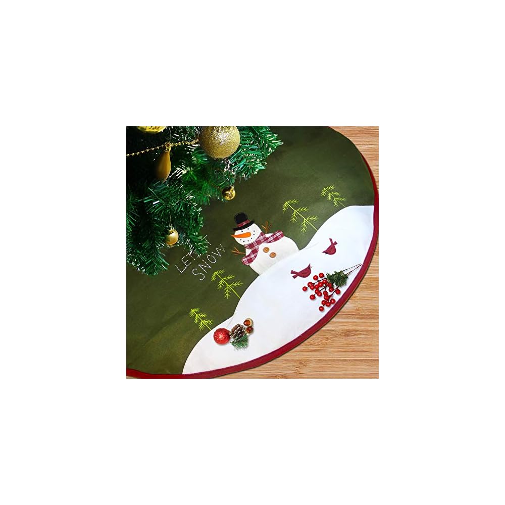 Lulu Home 48 inches Christmas Tree Skirt, Snowman Double Layers Xmas Tree Skirt for Christmas Decorations