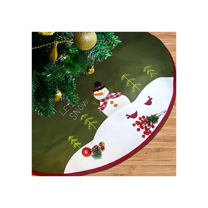 Lulu Home 48 inches Christmas Tree Skirt, Snowman Double Layers Xmas Tree Skirt for Christmas Decorations