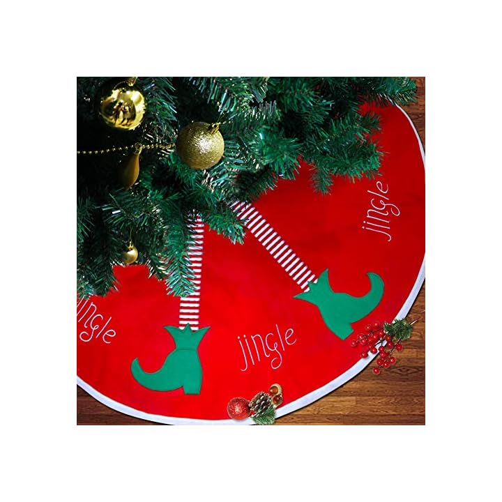 48 inches Christmas Tree Skirt, Jingle Christmas Tree Decorations, Red Soft Double Layers Tree Skirt with White Rim