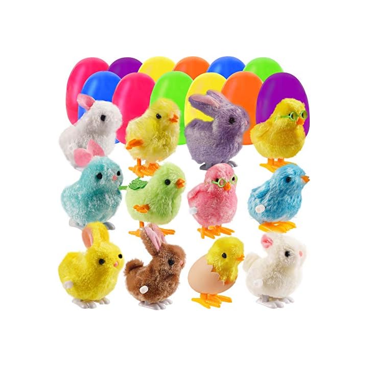 Lulu Home 12 Prefilled Easter Eggs with 12 Wind-up Bunnies and Chicks, Jumping Bunny Chick Toys for Boys and Girls Gift, Easter Basket Stuffers