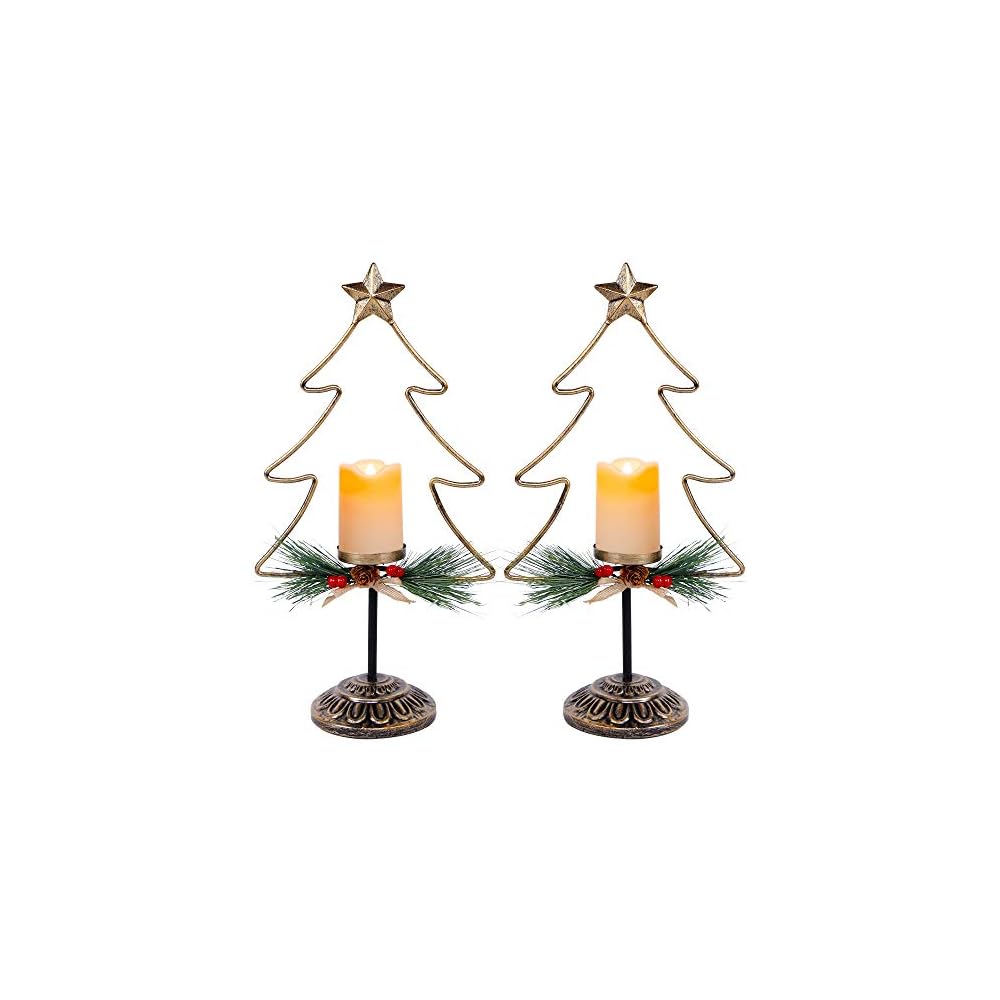 Lulu Home Lighted Christmas Table Decorations, 2 Pack 15.7 Inch Christmas Tree with Battery Operated Candle Lights, Light Up Christmas Tabletop Decorations, Xmas Holiday Winter Tabletop Desk Ornament