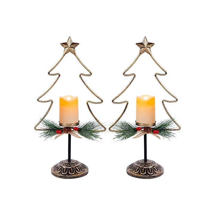 Lulu Home Lighted Christmas Table Decorations, 2 Pack 15.7 Inch Christmas Tree with Battery Operated Candle Lights, Light Up Christmas Tabletop Decorations, Xmas Holiday Winter Tabletop Desk Ornament