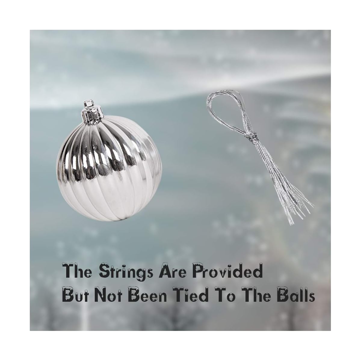 Lulu Home Christmas Ball Ornaments, 24 Ct 2.36" Pre-Strung Hanging Ornament Decorations, Xmas Shatterproof Plastic Balls for Holiday Party Wreath Garlands Trees, Silver - 细节图 4