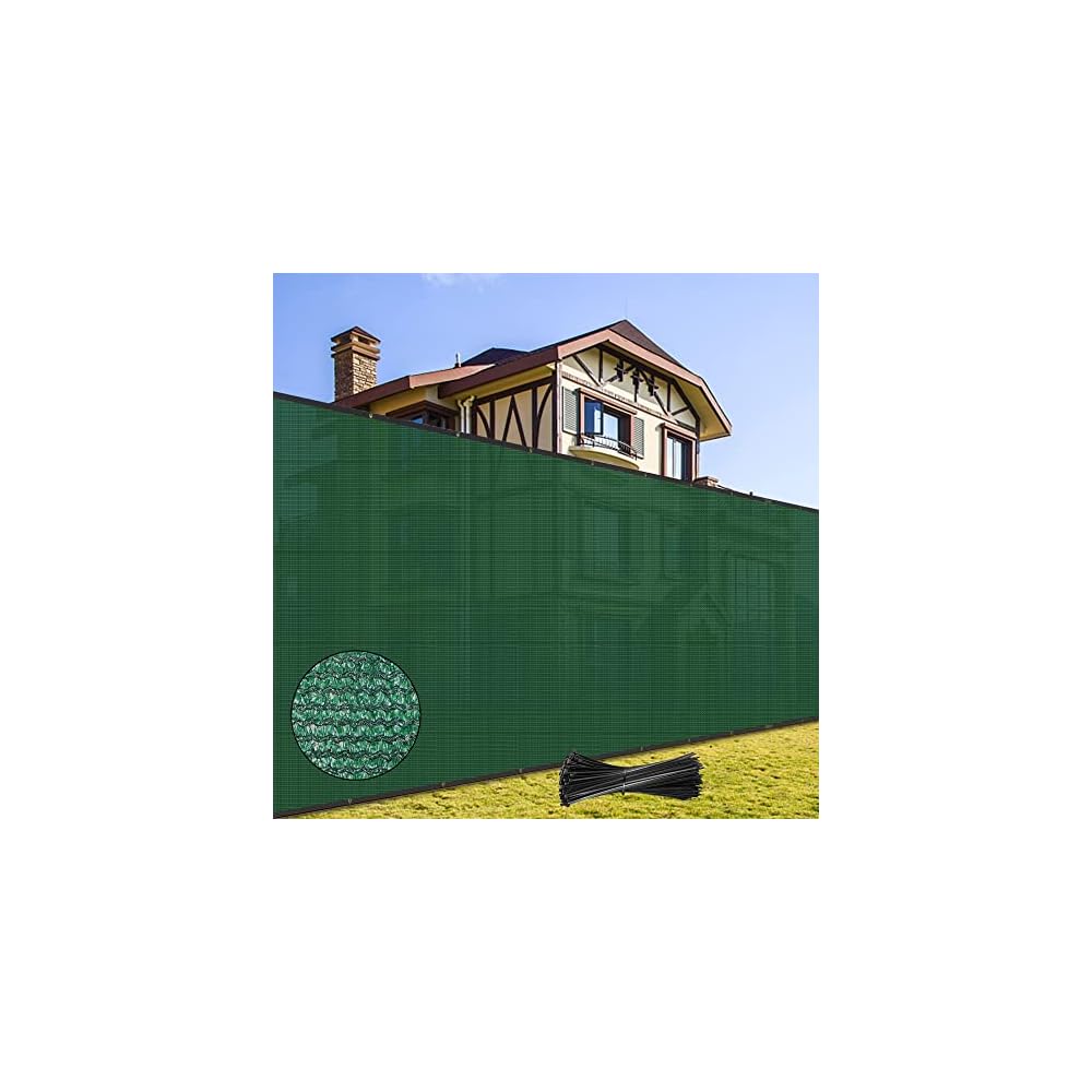 Lulu Home Privacy Fence Screen, 50FT x 6FT HDPE Privacy Mesh Fence in Dark Green with Aluminum Grommets 85% Blockage for Patio, Balcony, Chain Link Fence Outdoor