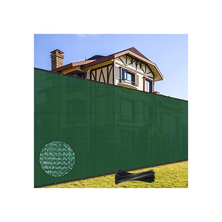 Lulu Home Privacy Fence Screen, 50FT x 6FT HDPE Privacy Mesh Fence in Dark Green with Aluminum Grommets 85% Blockage for Patio, Balcony, Chain Link Fence Outdoor
