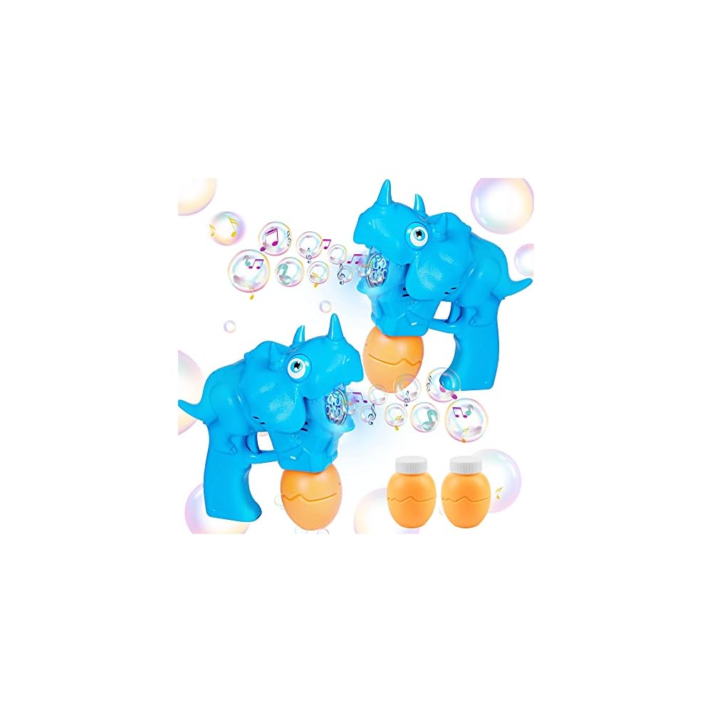 Lulu Home Bubble Gun for Kids, 2 Pack Battery Operated Dino Bubble Blower Gun with 2 Bottles of Bubble Solution, LED Lighted Hand Held Bubble Gun for Boys Girls Halloween Parties, Birthday Gift