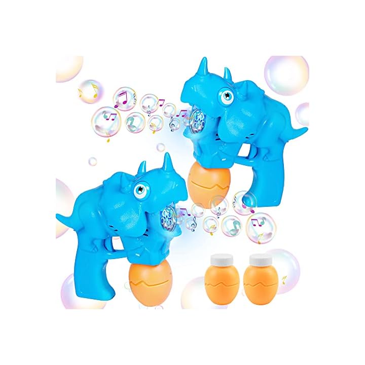 Lulu Home Bubble Gun for Kids, 2 Pack Battery Operated Dino Bubble Blower Gun with 2 Bottles of Bubble Solution, LED Lighted Hand Held Bubble Gun for Boys Girls Halloween Parties, Birthday Gift