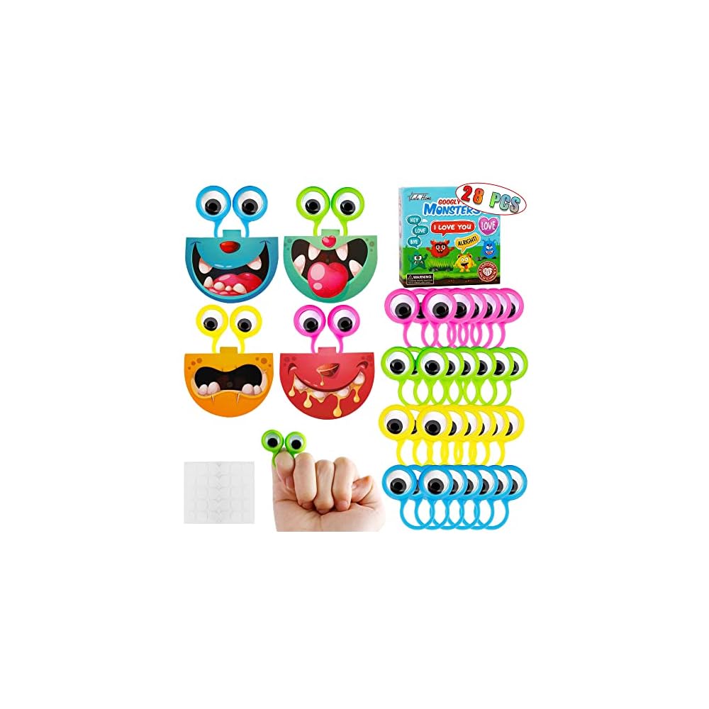 Lulu Home Valentines Day Gifts Cards for Kids, 28 Pack Valentine's Greeting Cards with Funny Googly Eyes Finger Puppets Toy, Valentine School Classroom Prize Gifts Exchange
