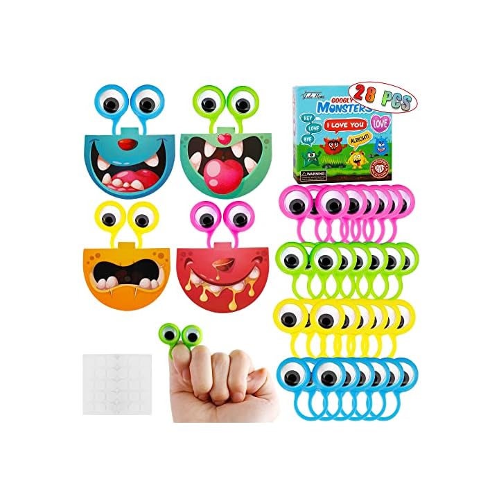 Lulu Home Valentines Day Gifts Cards for Kids, 28 Pack Valentine's Greeting Cards with Funny Googly Eyes Finger Puppets Toy, Valentine School Classroom Prize Gifts Exchange