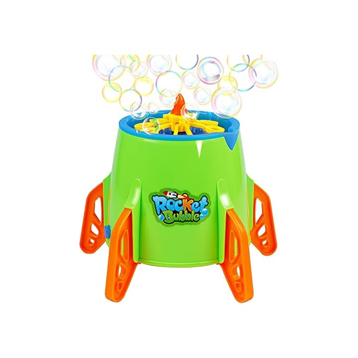 Lulu Home Bubble Machine, Automatic Space Rocket Bubble Blower for Toddlers Kids Girls Boys Halloween Parties, Blowing 3000+ Bubbles Per Minute Accompanied with Music and Lights