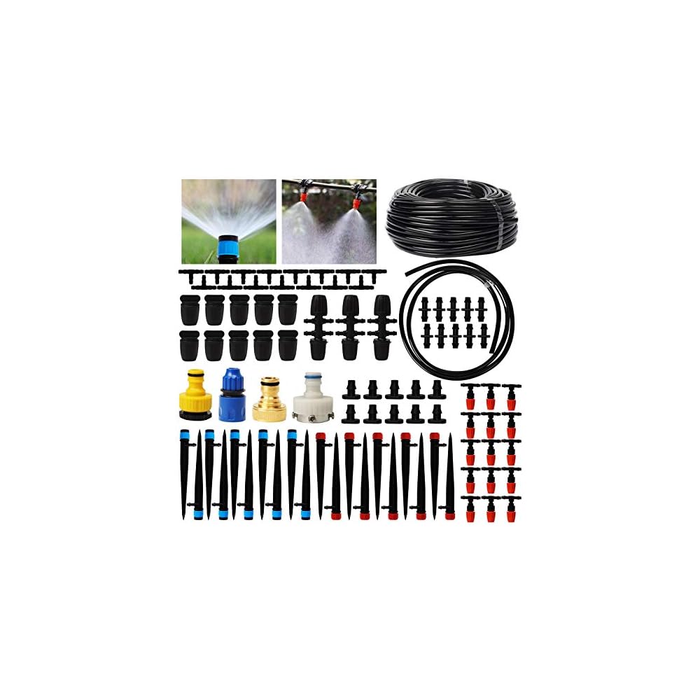 Lulu Home Irrigation System, 89 Pcs 138 FT Garden Irrigation System with Adjustable Nozzle Sprinkler Sprayer & Dripper Automatic Patio Plant Watering Kit Misting Cooling System for Greenhouse