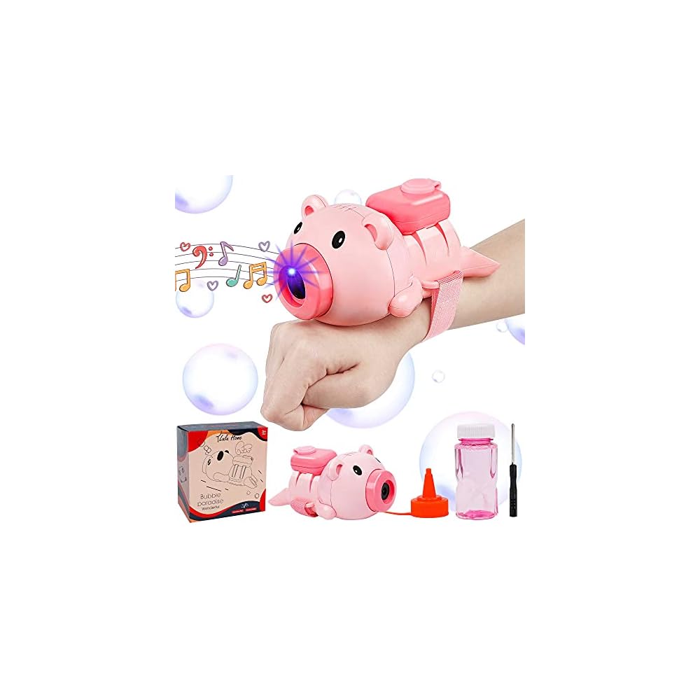 Lulu Home Bubble Machine, Automatic Lighted Music Bubble Blower with Wrist Strap & Bubble Solution, Kids Wrist Bubble Maker Over 600 Bubbles per Minute for Birthday Outdoor Halloween Parties Gift