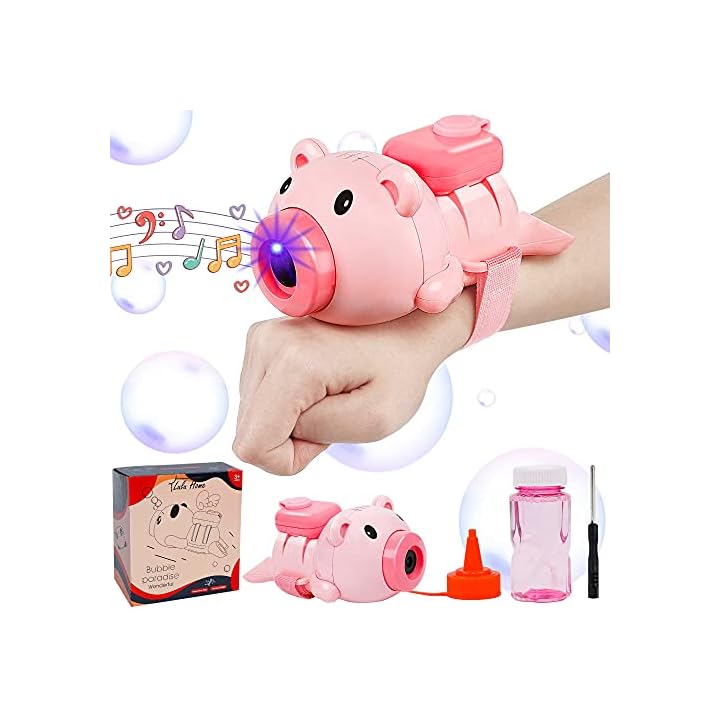 Lulu Home Bubble Machine, Automatic Lighted Music Bubble Blower with Wrist Strap & Bubble Solution, Kids Wrist Bubble Maker Over 600 Bubbles per Minute for Birthday Outdoor Halloween Parties Gift