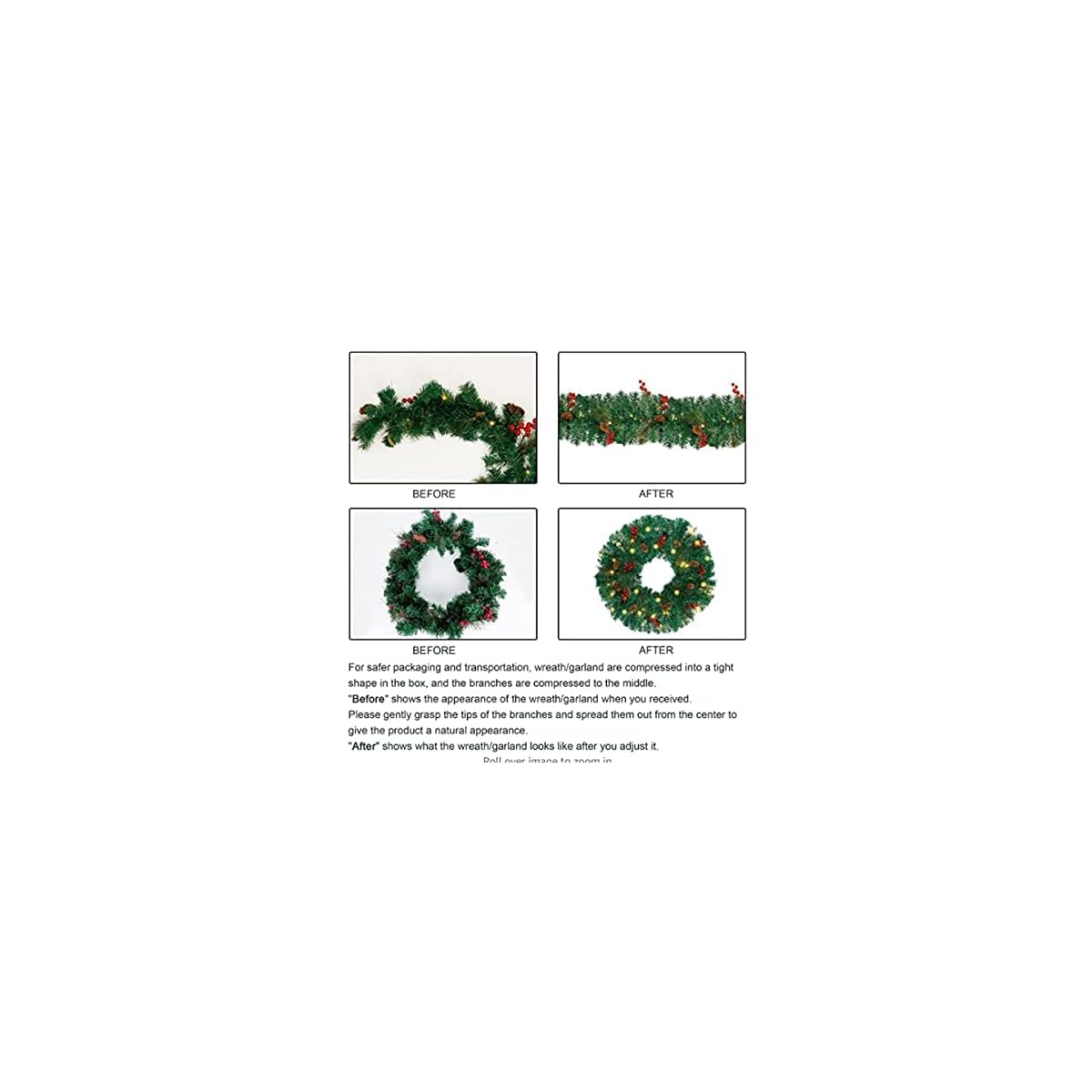 Lulu Home 4 Piece Christmas Decorations, Pre-Lit 2 Pack 3' Christmas Tree 24" Wreath and 8.9' Garland, Artificial Christmas Decorative Set for Indoor Outdoor Xmas Decoration - imagem de detalhe 3