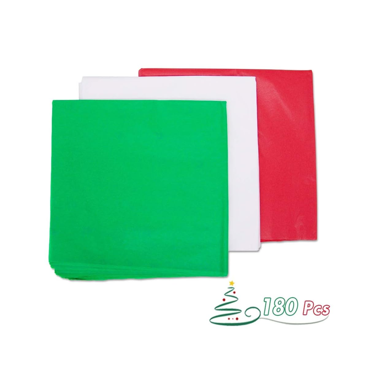 Lulu Home 180 Sheets Christmas Tissue Paper, Assorted Colors(White, Green, Red) Premium Quality Tissue Gift Wrapping Paper Crafts - imagem de detalhe 1
