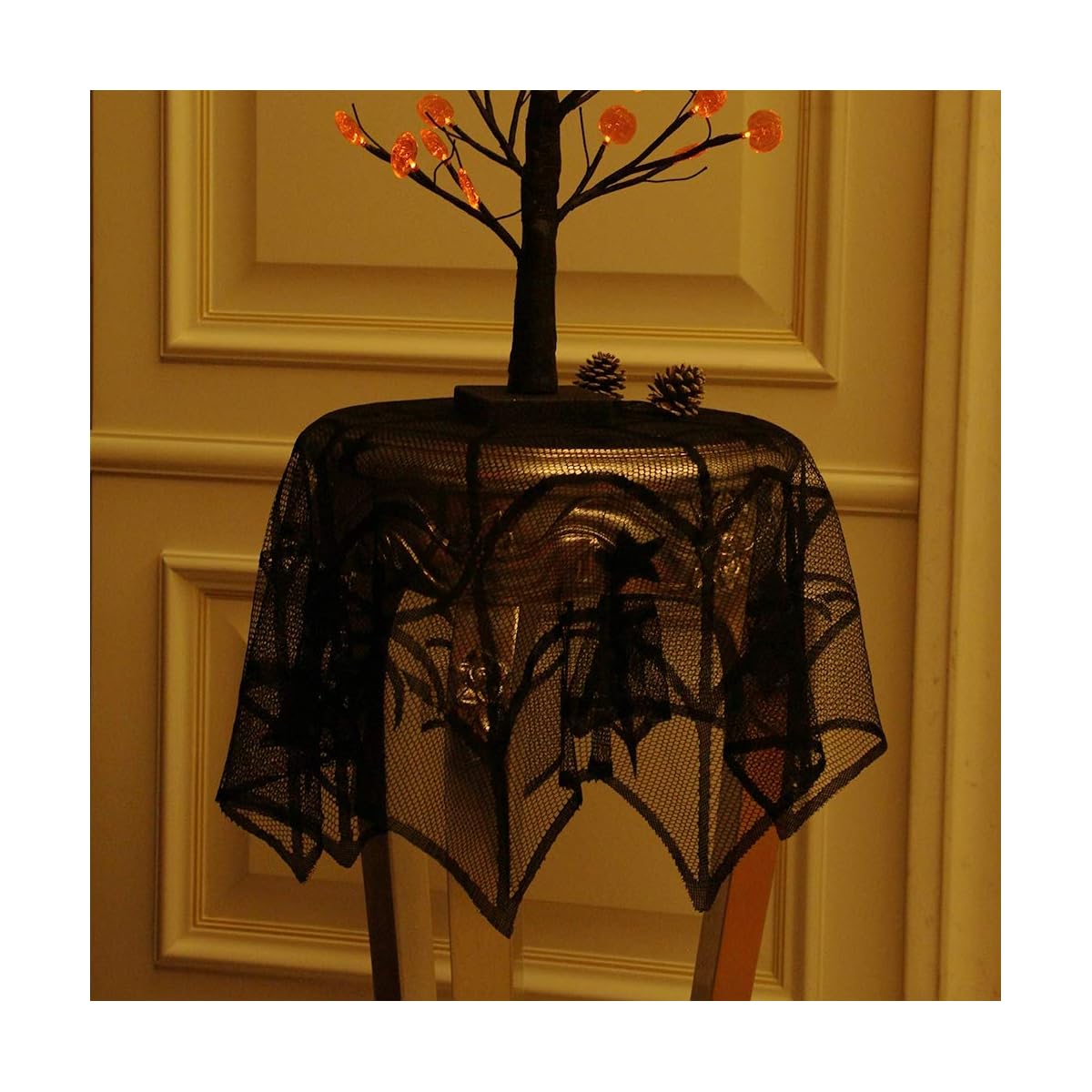 Lulu Home Halloween Table Cover, Round Black Spider Web Halloween Table Toppers for Festival Party Decoration - detail image 2