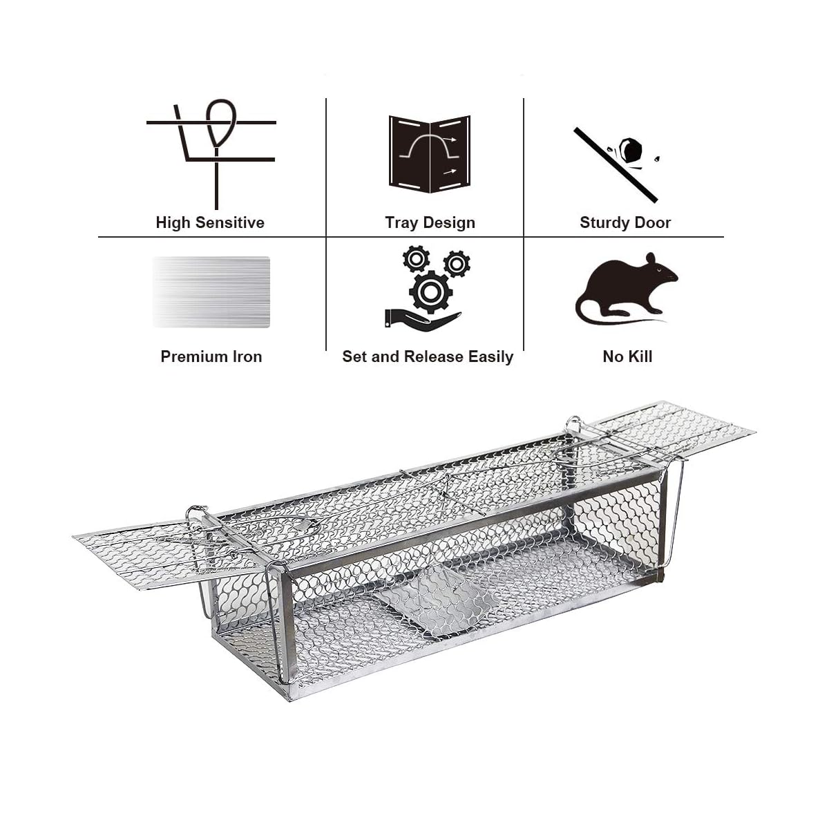 Lulu Home Dual-Door Mouse Trap Cage, Humane Live Cage Trap for Rat Chipmunk Rodent Voles Hamsters, No Kill Catch and Release Mice Trap that Work for Indoor Outdoor Use - imagen de detalle 3