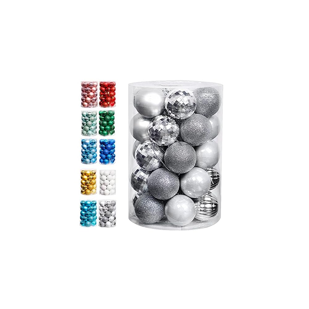 Lulu Home Christmas Ball Ornaments, 20 Ct 3.15" Pre-Strung Hanging Ornament Decorations, Xmas Shatterproof Plastic Balls for Holiday Party Wreath Garlands Trees, Silver