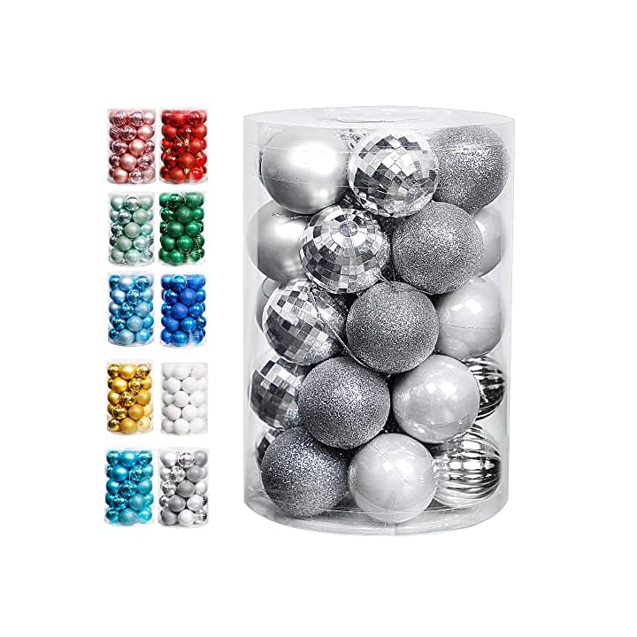 Lulu Home Christmas Ball Ornaments, 20 Ct 3.15" Pre-Strung Hanging Ornament Decorations, Xmas Shatterproof Plastic Balls for Holiday Party Wreath Garlands Trees, Silver