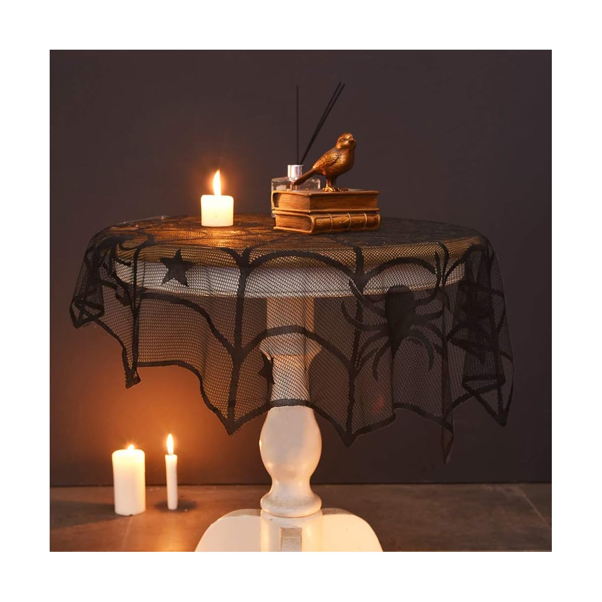 Lulu Home Halloween Table Cover, Round Black Spider Web Halloween Table Toppers for Festival Party Decoration - detail image 4
