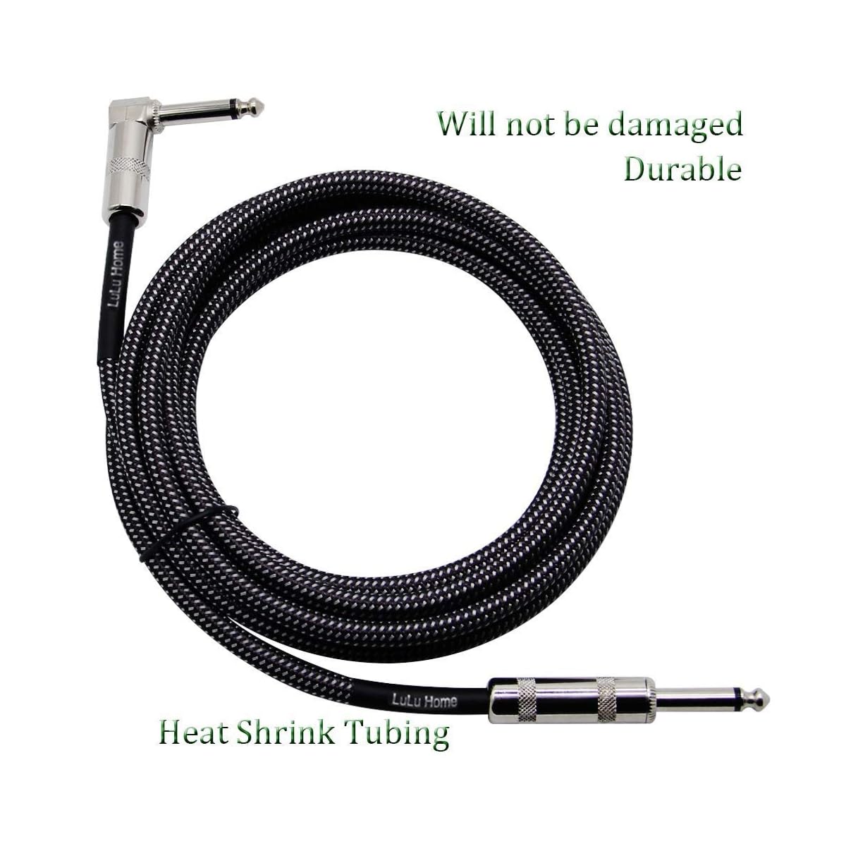 Lulu Home 20 Feet Guitar Cable, Professional Instrument Cable, Straight 1/4" TS to Right Angle 1/4" TS for Electric Guitar, Bass, Pro Audio, Grey-White - imagem de detalhe 3