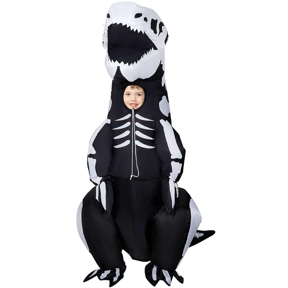 Lulu Home 5.9FT H Inflatable Dinosaur T-Rex Costume for Kids, Halloween Blow Up Fancy Dress Costume for Boys Girls Dinosaur Themed Party Trick or Treat Activity, Black & White - Small