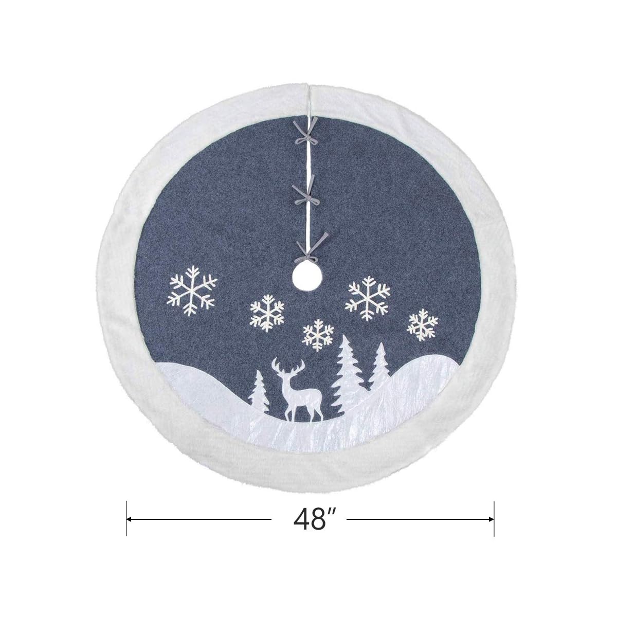 Lulu Home 48" Christmas Tree Skirt, Luxury Double Layers Holiday Ornaments, Reindeer and Snowflake Xmas Tree Skirt with Flannel Rim - detail image 1