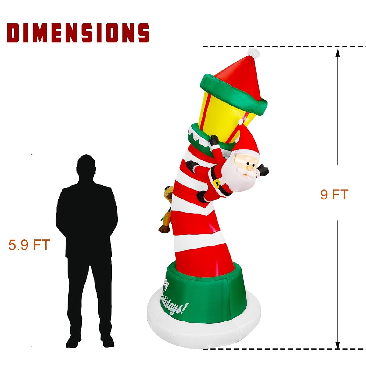 Lulu Home 9FT Christmas Inflatable Decorations, Giant Lighted Lighthouse with Santa and Reindeer, Xmas Blowups with Drawstring Bags for Winter Holiday Yard Lawn Garden Outdoor Decor - imagen de detalle 1