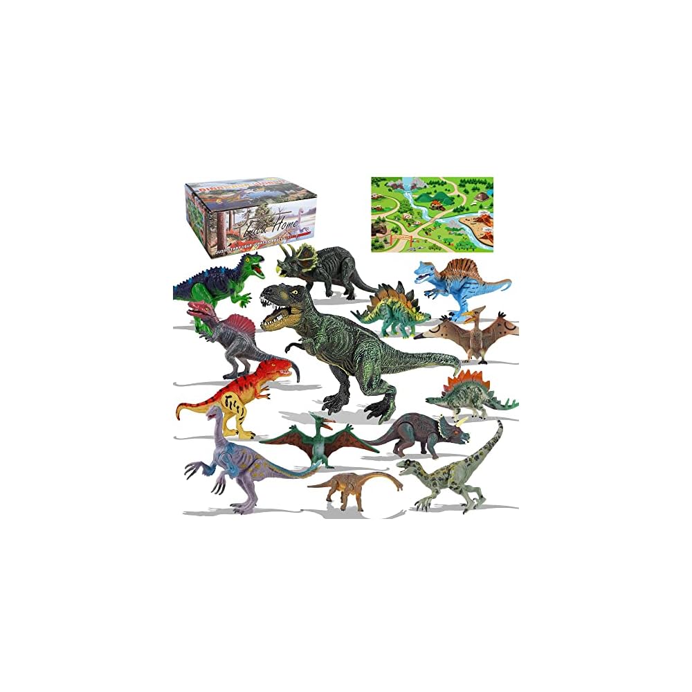 Lulu Home 19 Pcs Dinosaur Toy, 5" to 9" Dinosaurs with Rockeries Large Play Mat, Realistic Dino Play Set for Boys Over 3 Year Educational Toys Surprise Party Supplies
