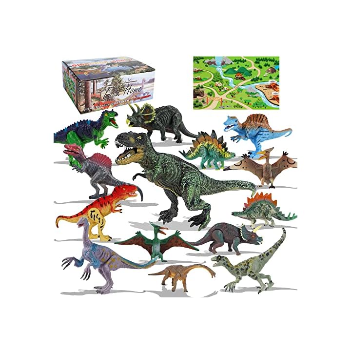 Lulu Home 19 Pcs Dinosaur Toy, 5" to 9" Dinosaurs with Rockeries Large Play Mat, Realistic Dino Play Set for Boys Over 3 Year Educational Toys Surprise Party Supplies