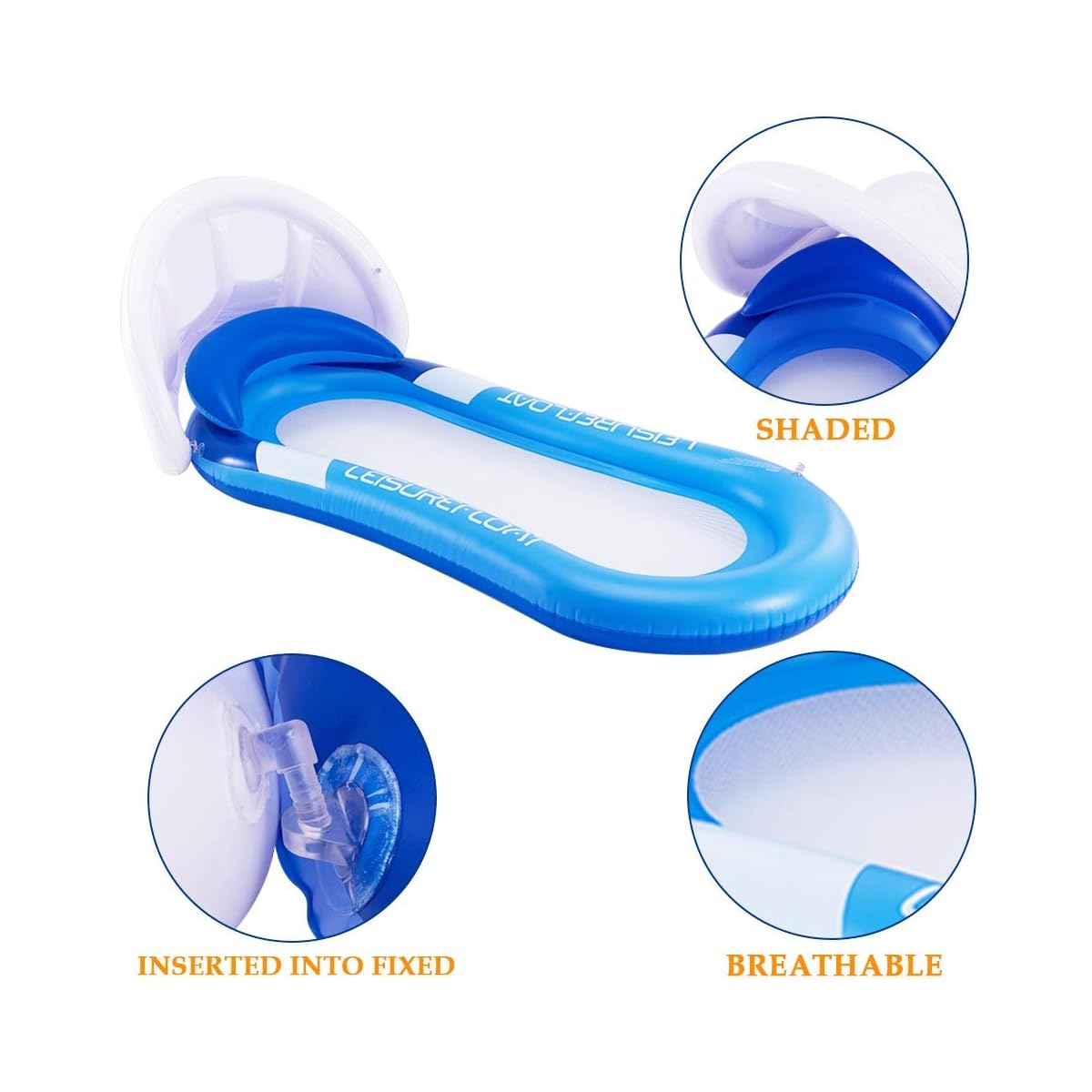 DR.DUDU Pool Float with Canopy, Adult Inflatable Pool Float Raft with Shade Water Lounge - imagem de detalhe 6