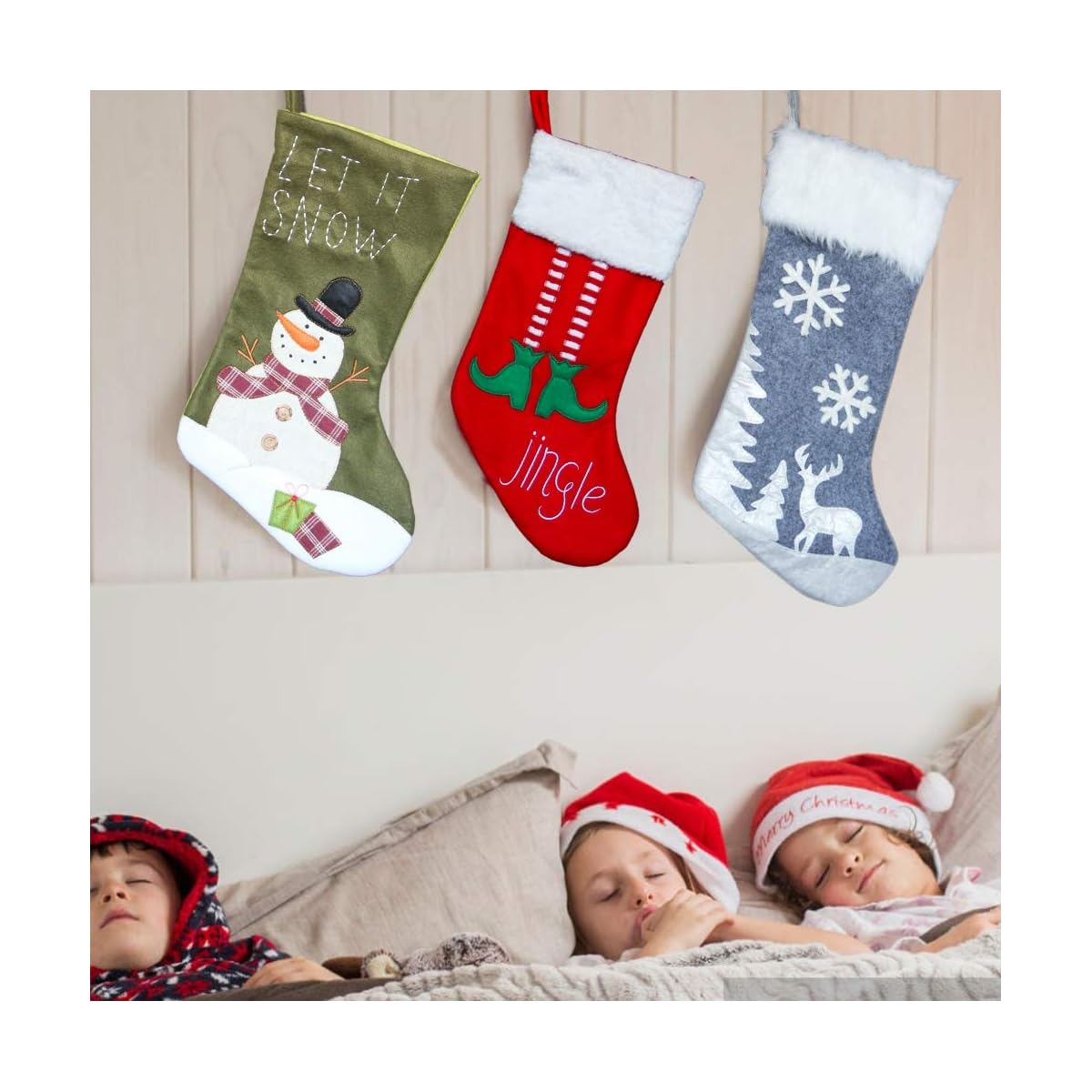Lulu Home Christmas Stockings, 20 Inches Large Luxury Flannel Reindeer and Snowflake Stockings for Christmas Holiday Party Decorations One Piece - imagen de detalle 5
