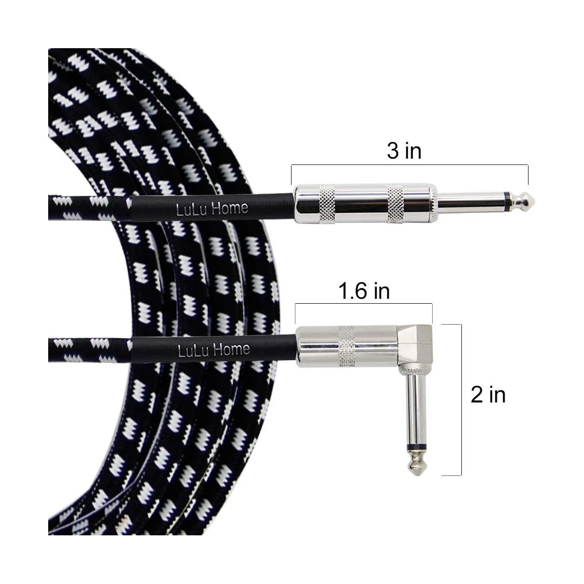 Lulu Home 20 Feet Guitar Cable, Professional Instrument Cable, Straight 1/4" TS to Right Angle 1/4" TS for Electric Guitar, Bass, Pro Audio, Black-White - imagem de detalhe 1
