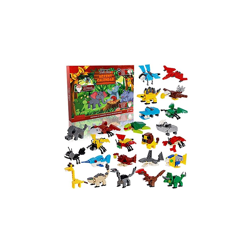 Lulu Home 2021 Christmas Advent Calendars, STEM 24 Pcs Animals Building Blocks for Christmas 24 Days Countdown, 2 Way to Build Cool Engineering Kits for Boys Girls Birthday, Christmas Gifts for Kids