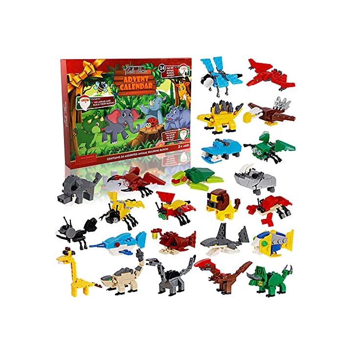 Lulu Home 2021 Christmas Advent Calendars, STEM 24 Pcs Animals Building Blocks for Christmas 24 Days Countdown, 2 Way to Build Cool Engineering Kits for Boys Girls Birthday, Christmas Gifts for Kids