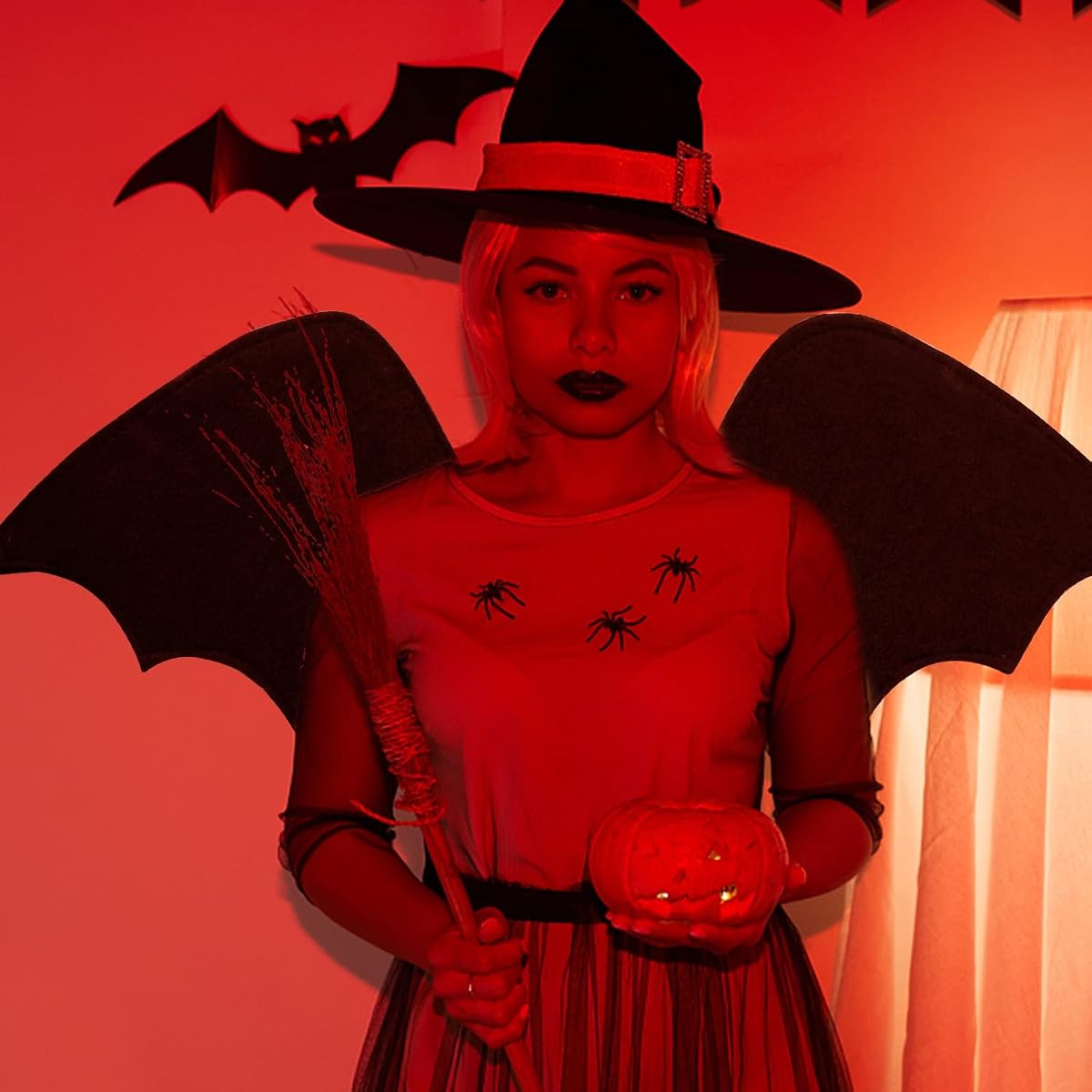 Lulu Home Halloween Wings Props, Black Bat Wings, Adult Bat Wing Costume Vampirina Costume Devil Wings for Men and Women - imagen de detalle 2