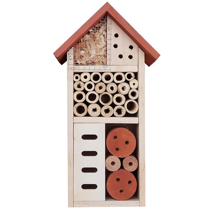 Lulu Home Wooden Insect House, Hanging Insect Hotel for Bee, Butterfly, Ladybirds, Beneficial Insect Habitat, Bug Hotel Garden, 10.4 X 3.4 X 5.4 Inch