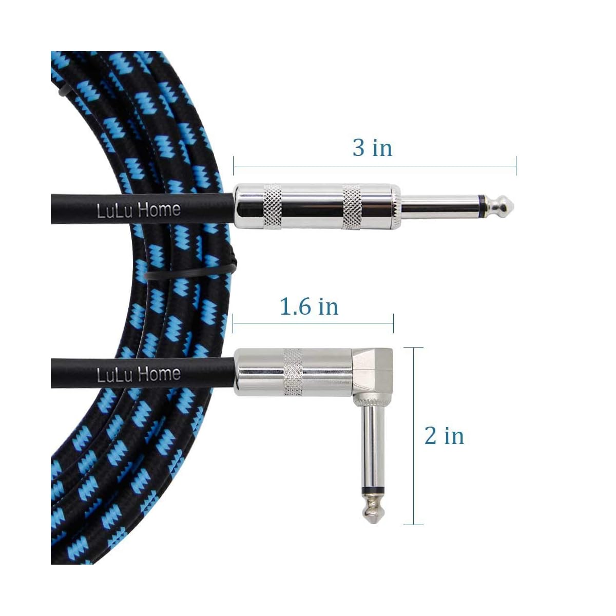 Lulu Home 10 Feet Guitar Cable, Professional Instrument Cable, Straight 1/4" TS to Right Angle 1/4" TS for Electric Guitar, Bass, Pro Audio, Black-Blue - imagen de detalle 1