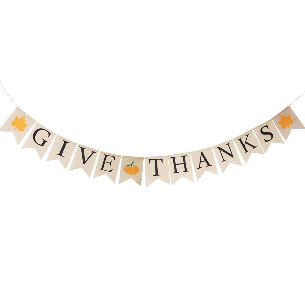 Lulu Home Fall Festive Give Thanks Banner - 6.6 FT Burlap Harvest Banner Decor for Fall Party & Autumn Sign