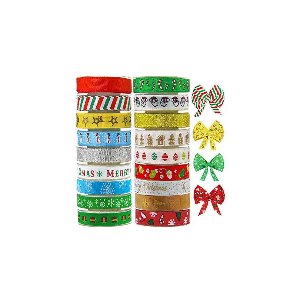 Lulu Home Christmas Ribbons, 90 Yards Holiday Grosgrain Satin Ribbons for Gifts Wrapping, Wedding, Hair Bows, Party Favor 18 PCS