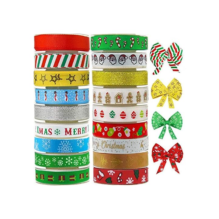 Lulu Home Christmas Ribbons, 90 Yards Holiday Grosgrain Satin Ribbons for Gifts Wrapping, Wedding, Hair Bows, Party Favor 18 PCS