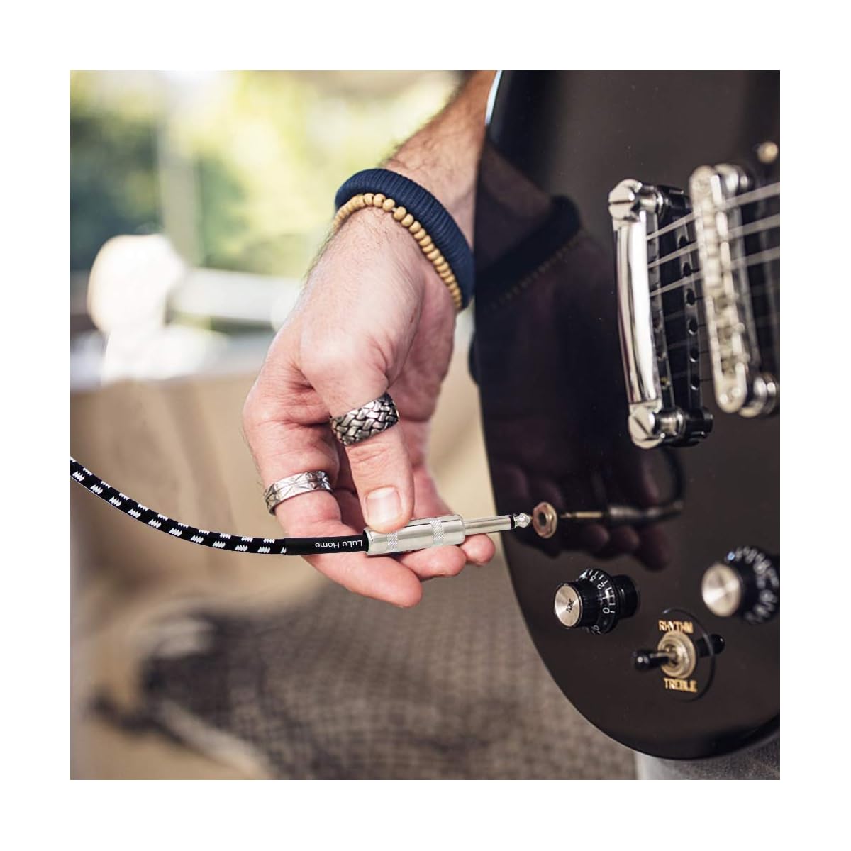 Lulu Home 20 Feet Guitar Cable, Professional Instrument Cable, Straight 1/4" TS to Right Angle 1/4" TS for Electric Guitar, Bass, Pro Audio, Black-White - imagem de detalhe 3